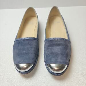 Stuart Weitzman Flats Womens 7.5 N Blue Suede Cap Toe Espadrille Spain Slip On